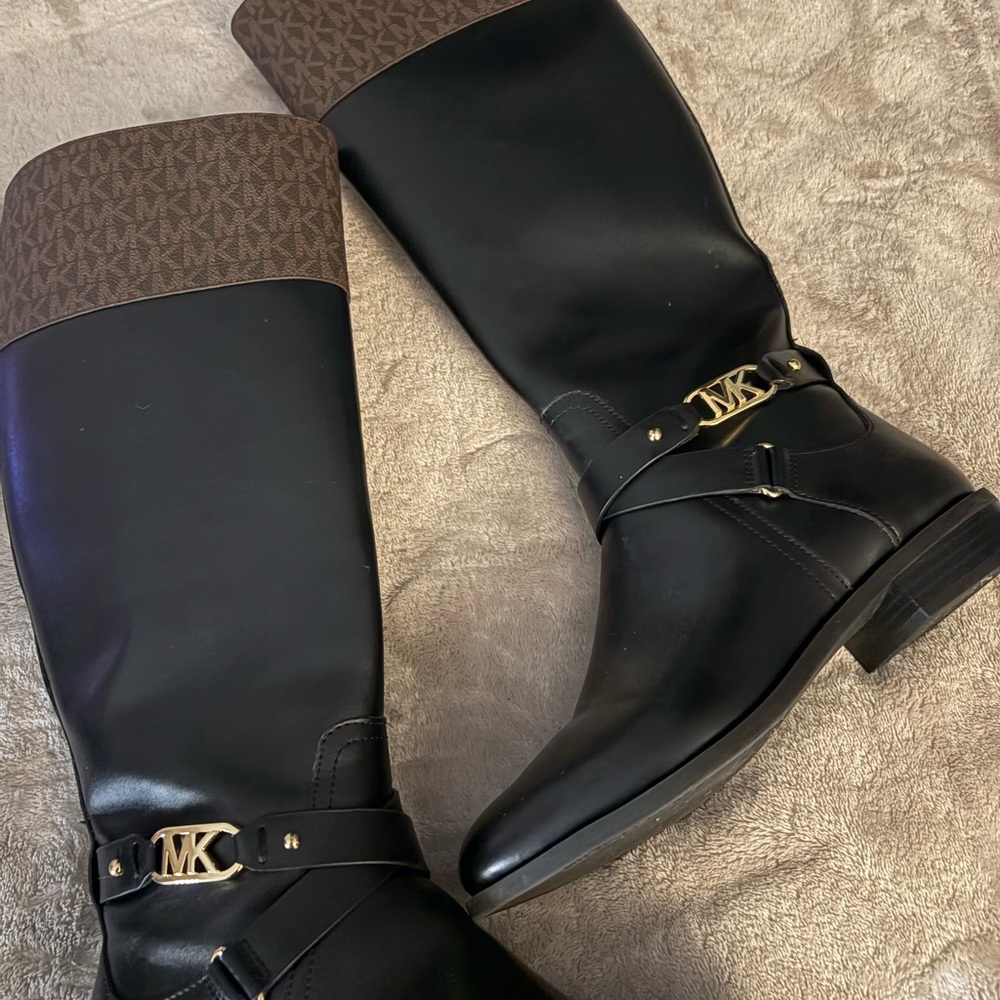 Michael Kors Black and Brown Boots with Gold Logo